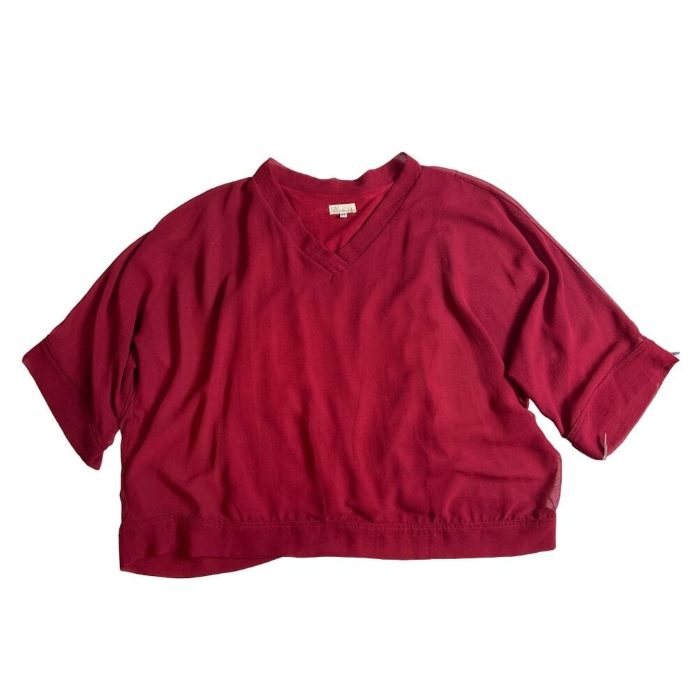 Aunt wanda m/l womens red v neck flowly short sleeve top T682